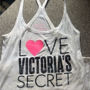 Vintage Victoria's Secret White and Pink Women's Tank Top